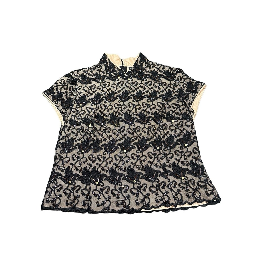 Women's 12 The J Peterman Company Sequined & Beaded Top‎ Scalloped Hem DEFECTS